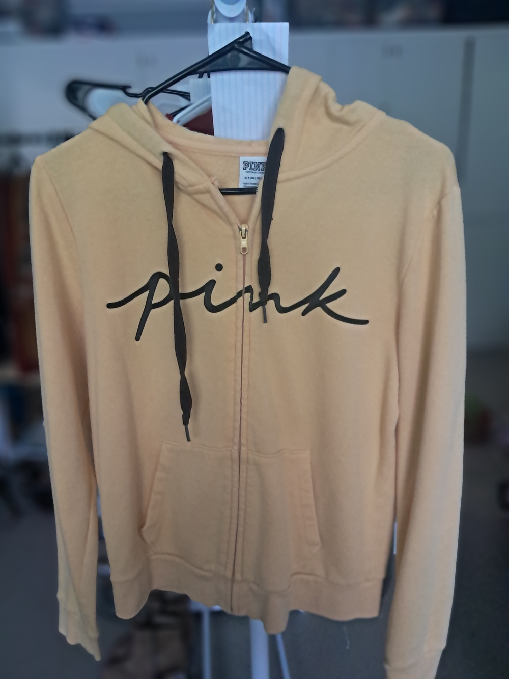 PINK Victoria's Secret Yellow Zip Hoodie with Black Script